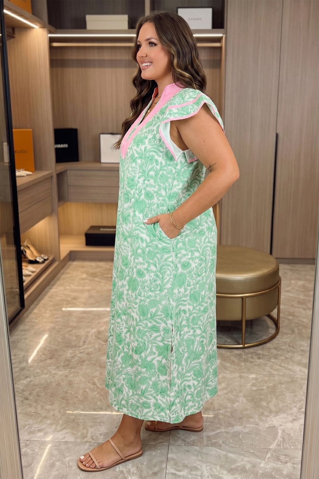 Plus Size Floral Flutter Sleeve Kaftan Maxi Dress
