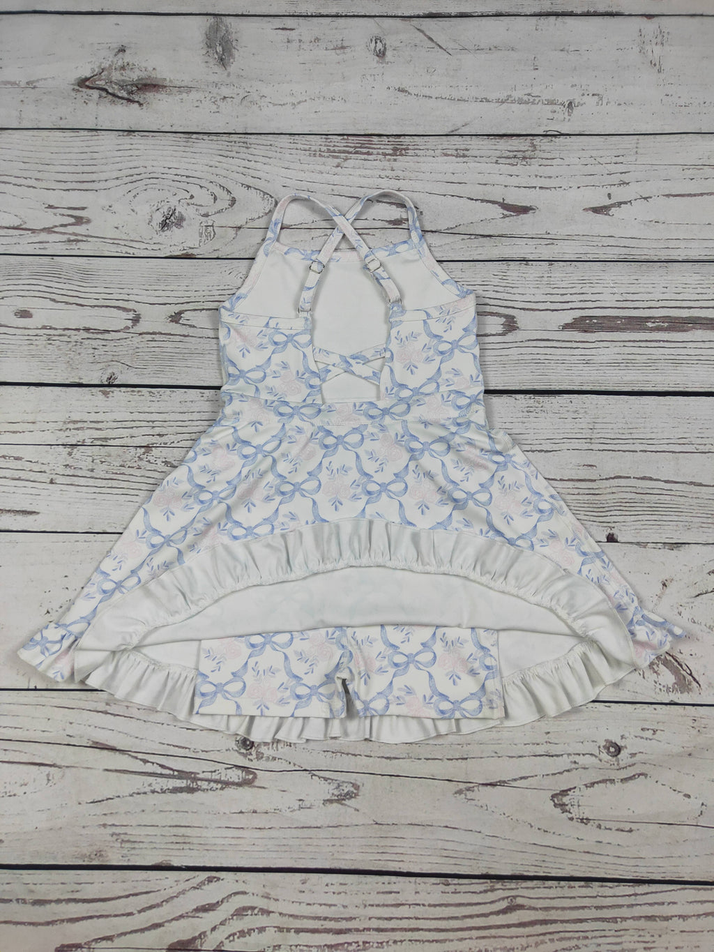 Flower Bow Print Girls Athletic Dresses: 6-7T
