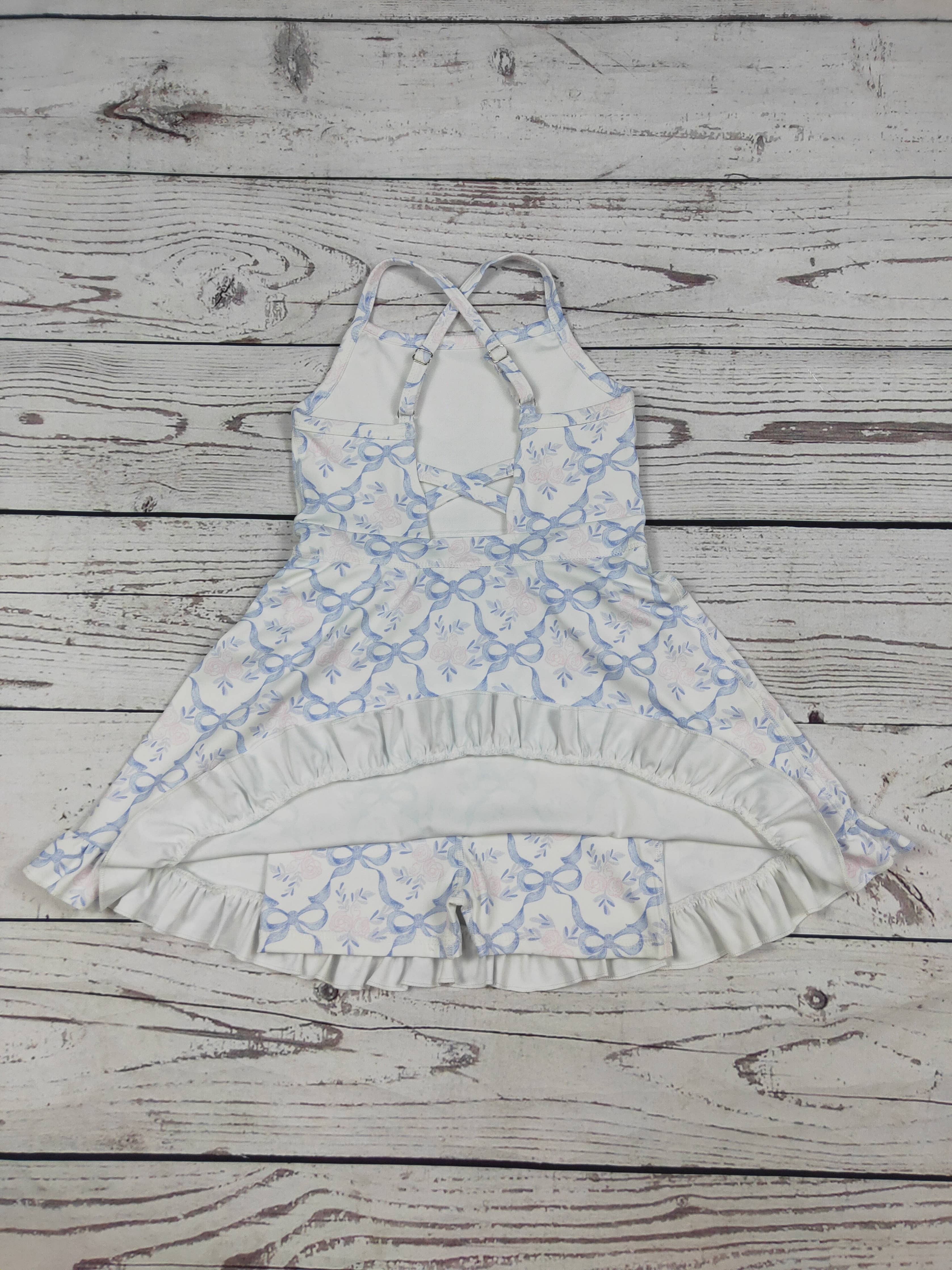 Flower Bow Print Girls Athletic Dresses: 6-7T