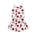 MOQ 5 pcs sleeveless dog bow top skirts girls team active outfits