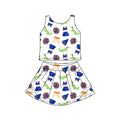 MOQ 5 pcs sleeveless crocodile bow top skirts girls team active outfits