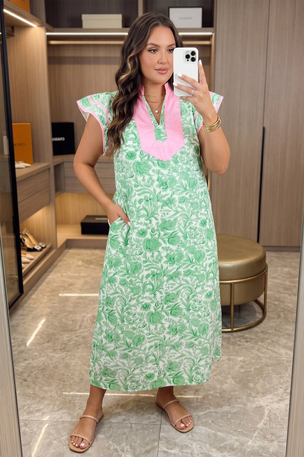 Plus Size Floral Flutter Sleeve Kaftan Maxi Dress