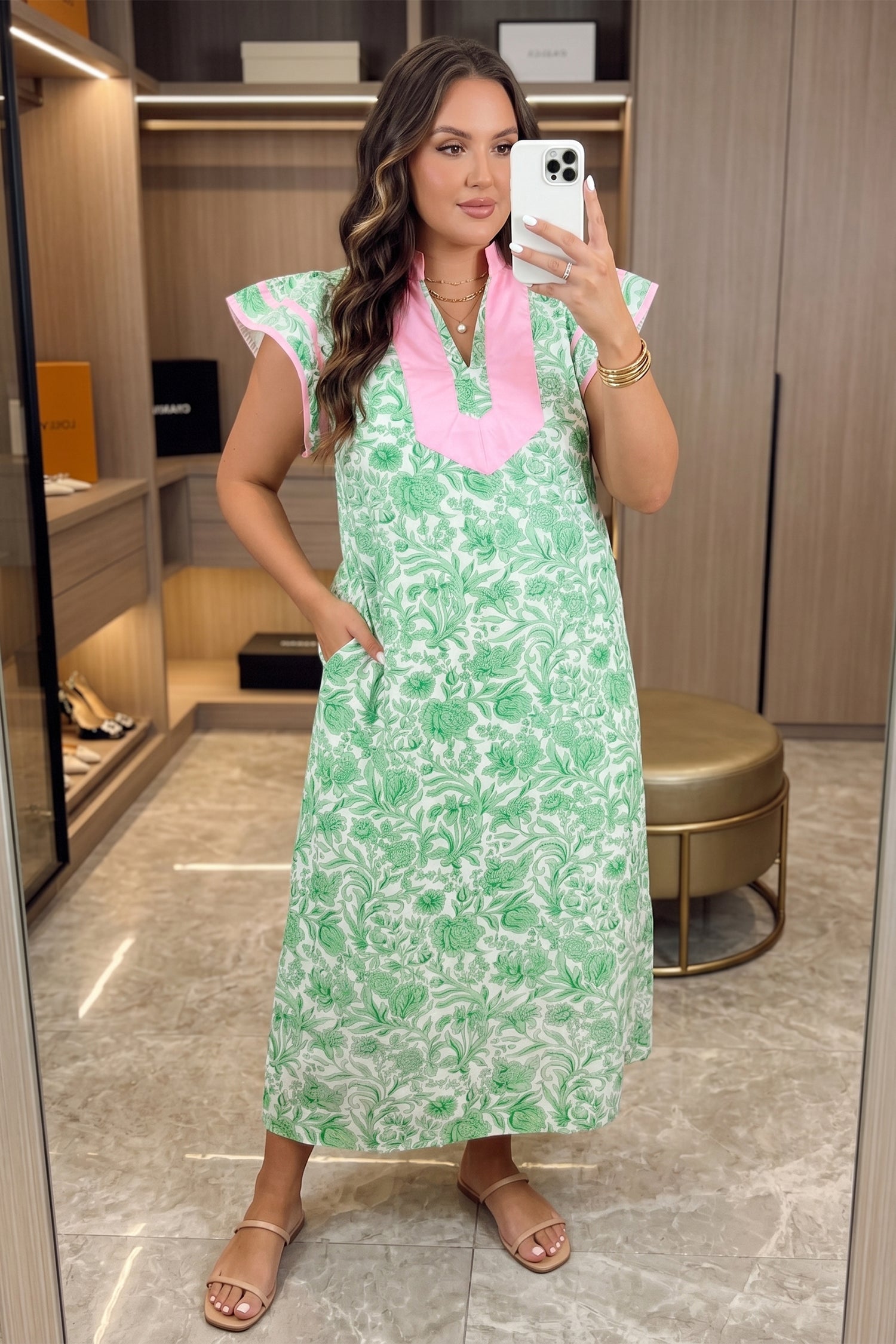 Plus Size Floral Flutter Sleeve Kaftan Maxi Dress