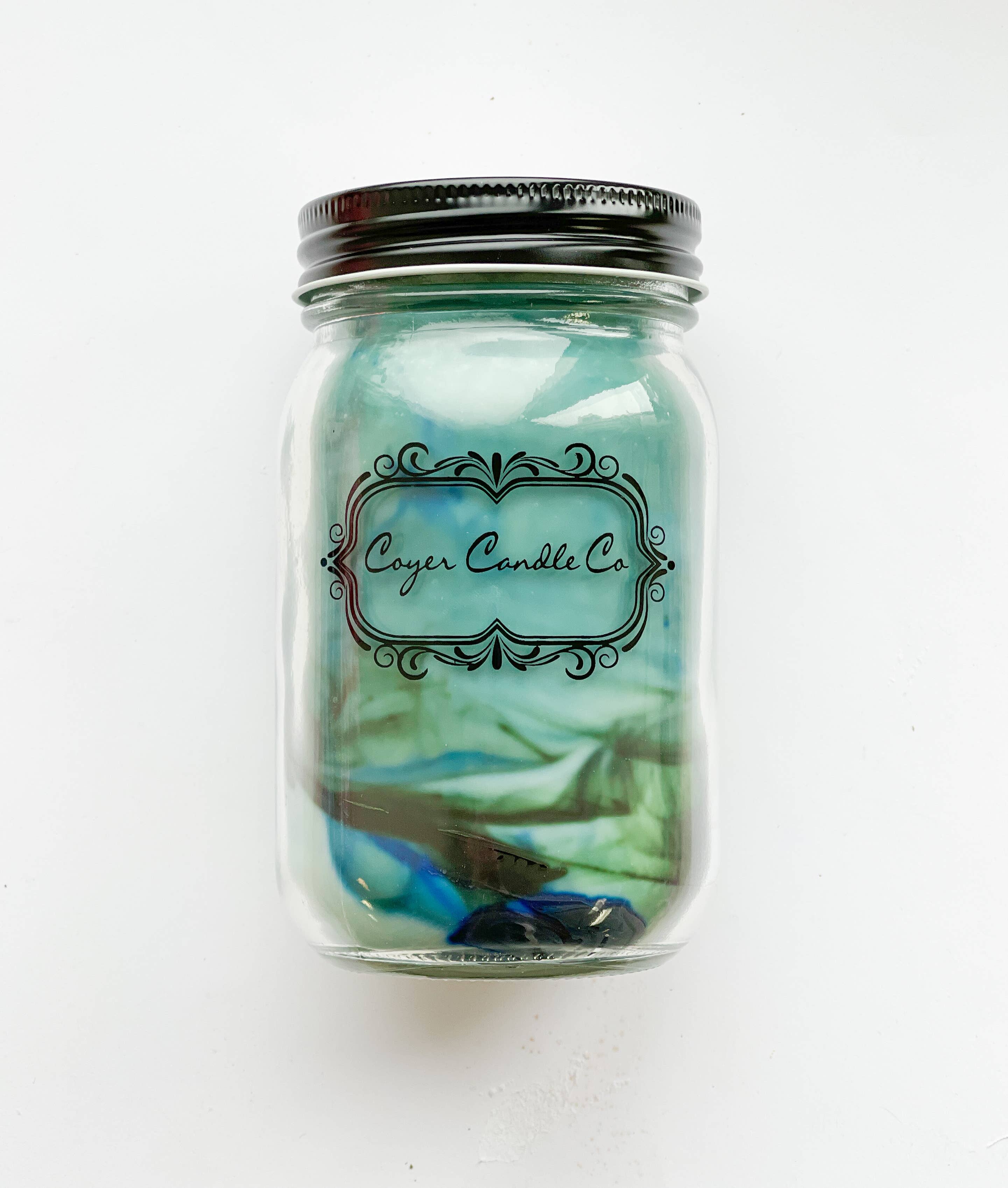 16 oz. Pint Mason Jar Candles - Summer Collection: Add barcode to warning label / Beachglass