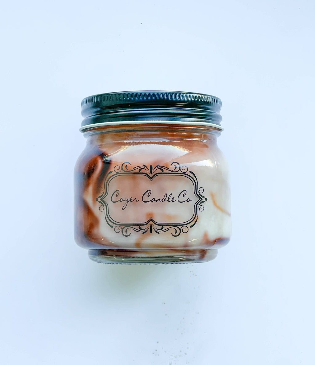 8 oz. Mason Jar Candles - Signature Collection: Add barcode to warning label / Pecans 'n Maple Syrup