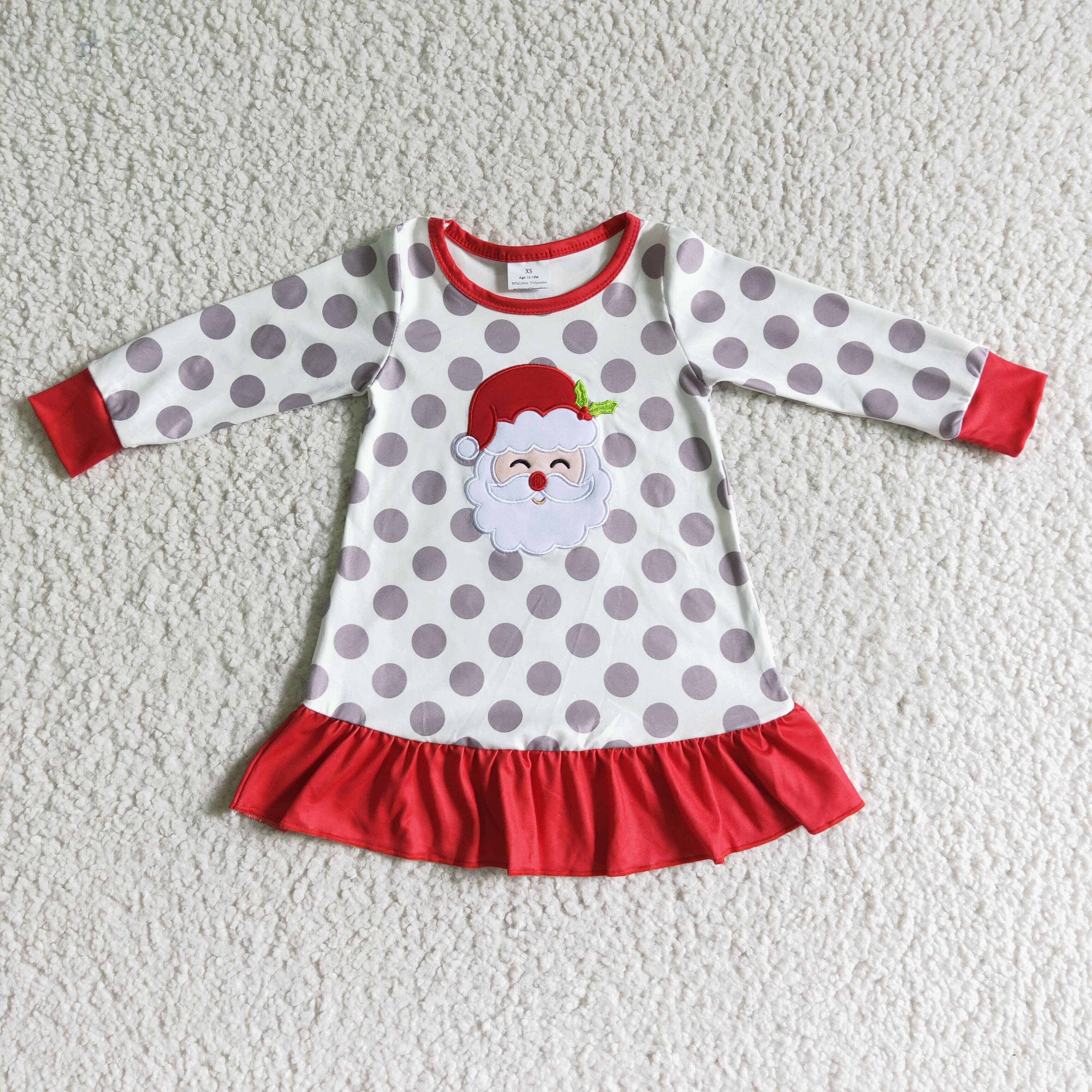 Santa applique polka dots girls gowns