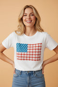 USA Floral Flag Patch Short Sleeve T-Shirt