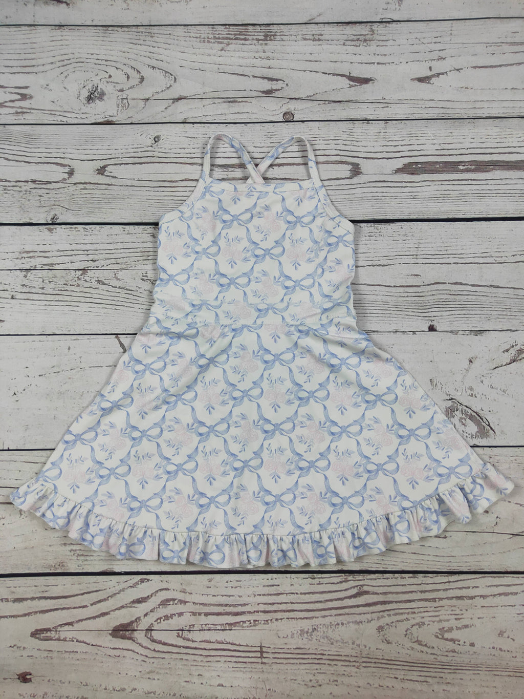 Flower Bow Print Girls Athletic Dresses: 6-7T