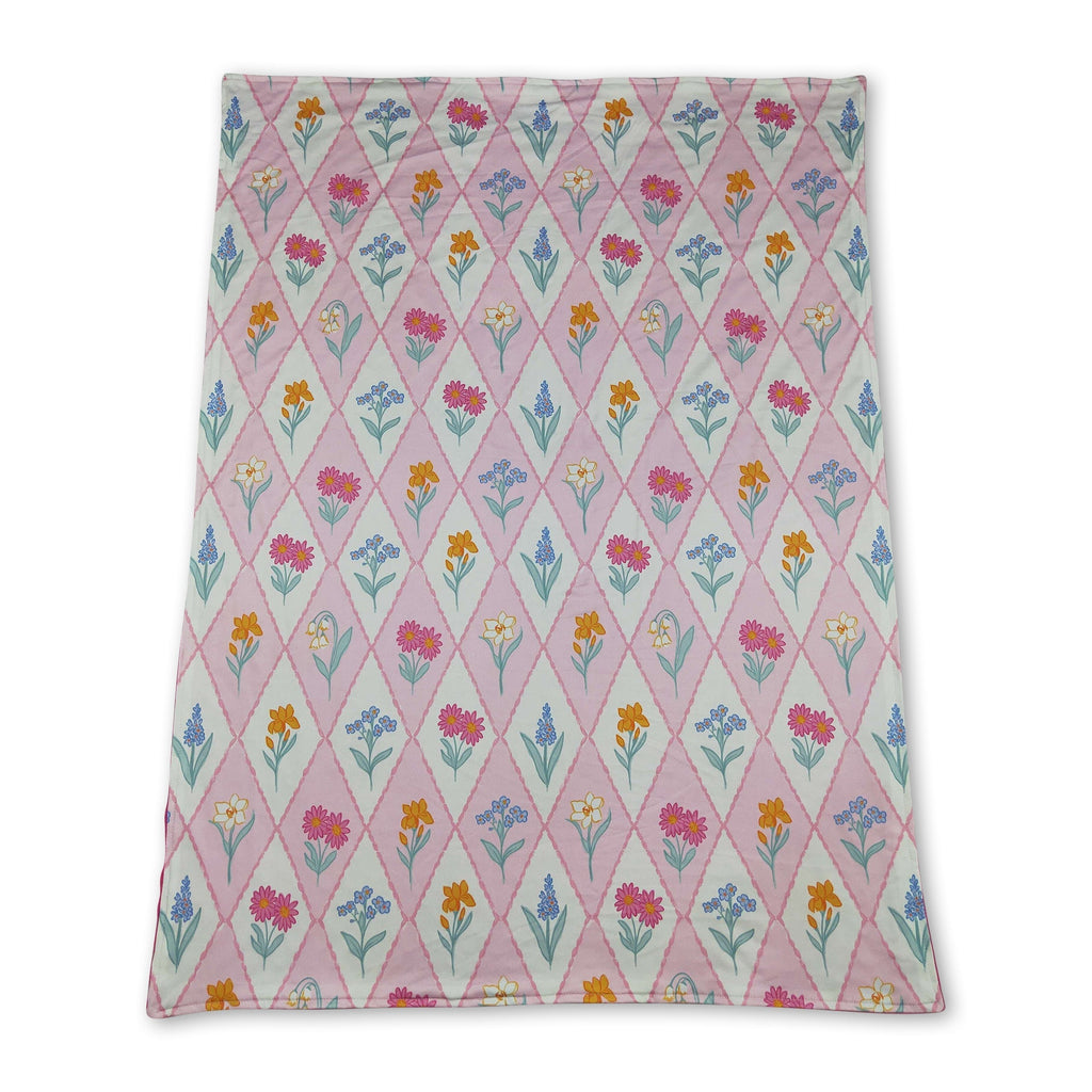 Hot pink polka dots floral minky baby girls blanket