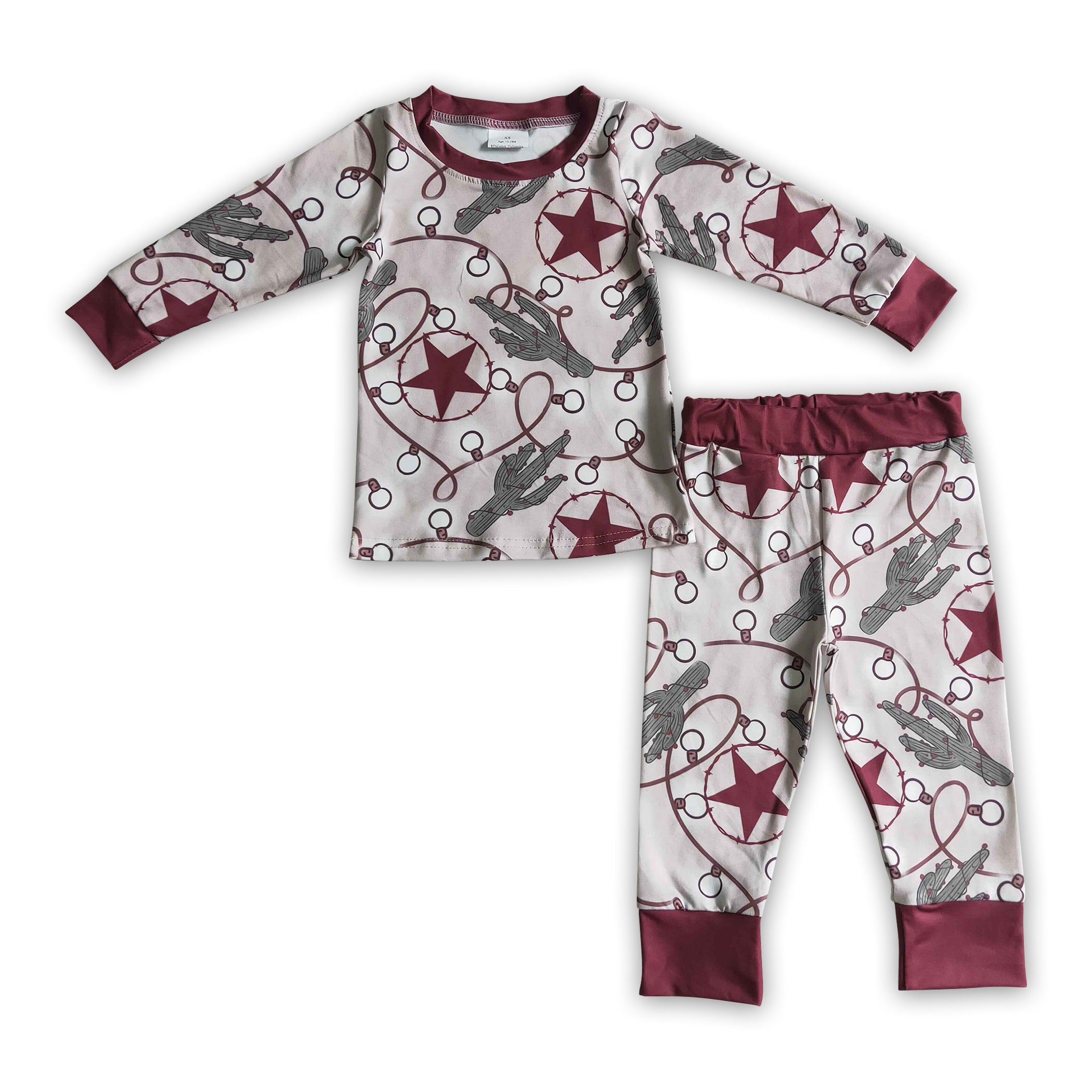 Cactus Christmas lights stars kids boy western Christmas pajamas