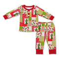 Green face plaid patchwork kids boy Christmas pajamas
