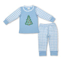 Light blue plaid Christmas tree kids boys Christmas pajamas