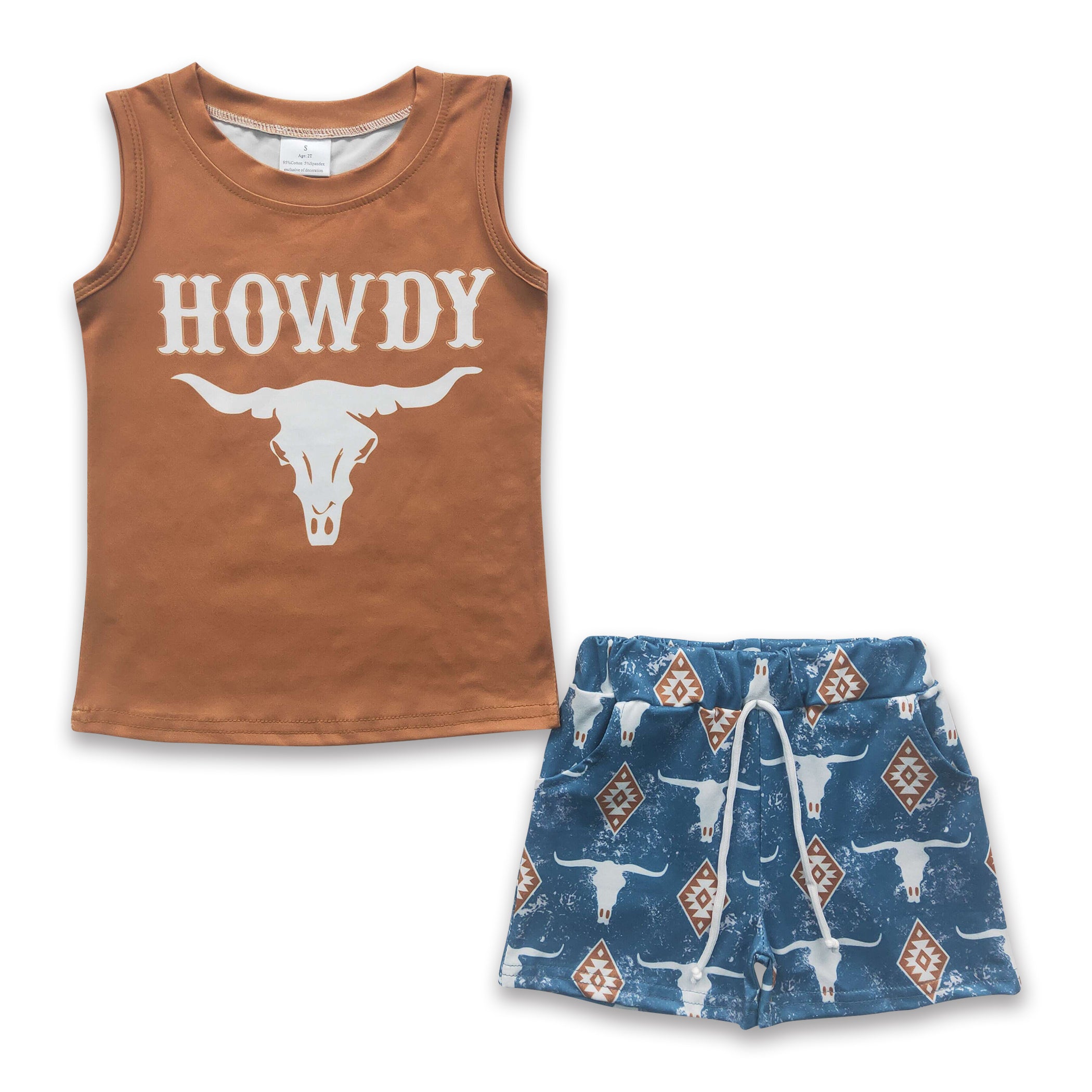 Howdy sleeveless shirt bull skull shorts boy outfits