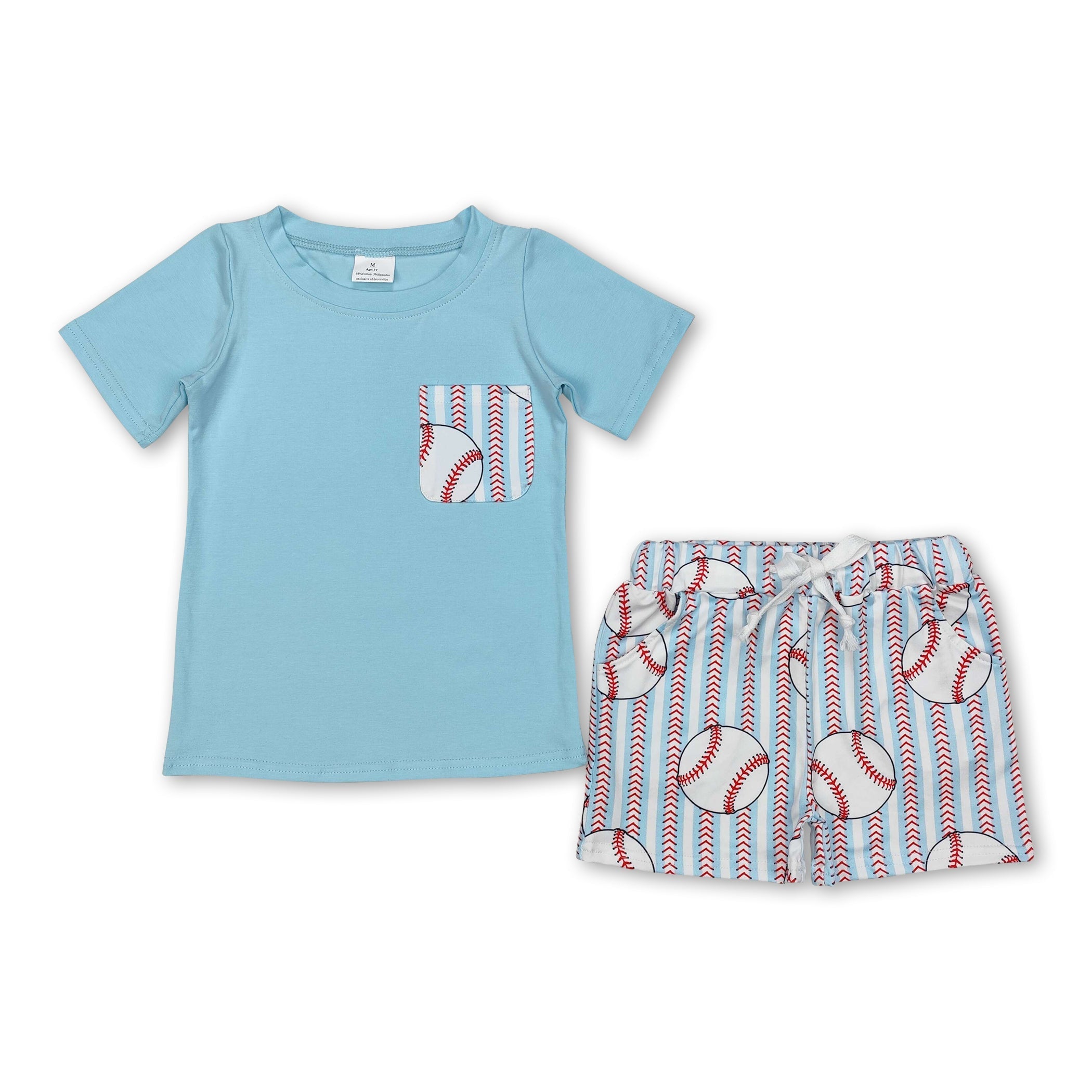 Short sleeves pocket top baseball shorts boys clothes