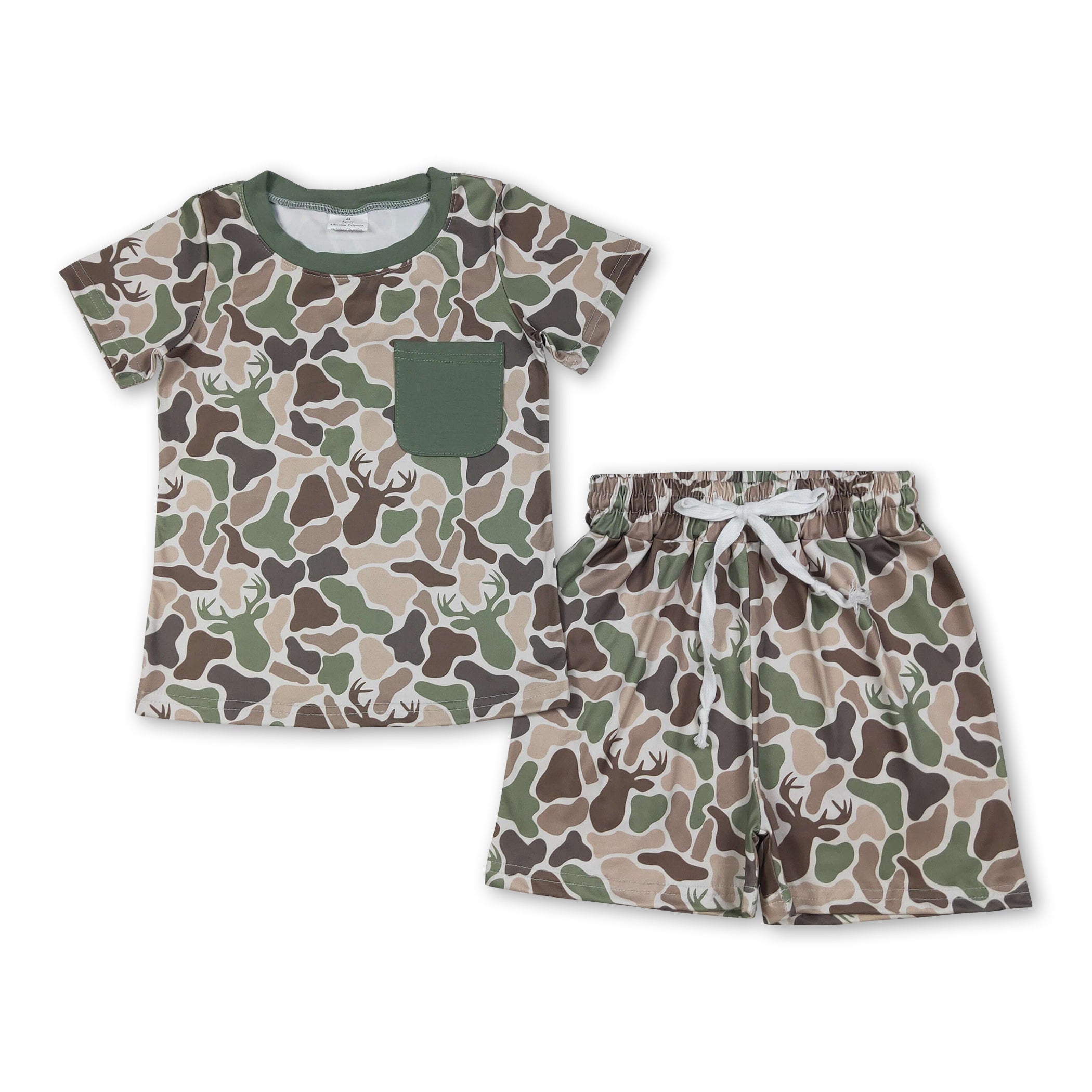 Short sleeves pocket deer camo top shorts boys outfits
