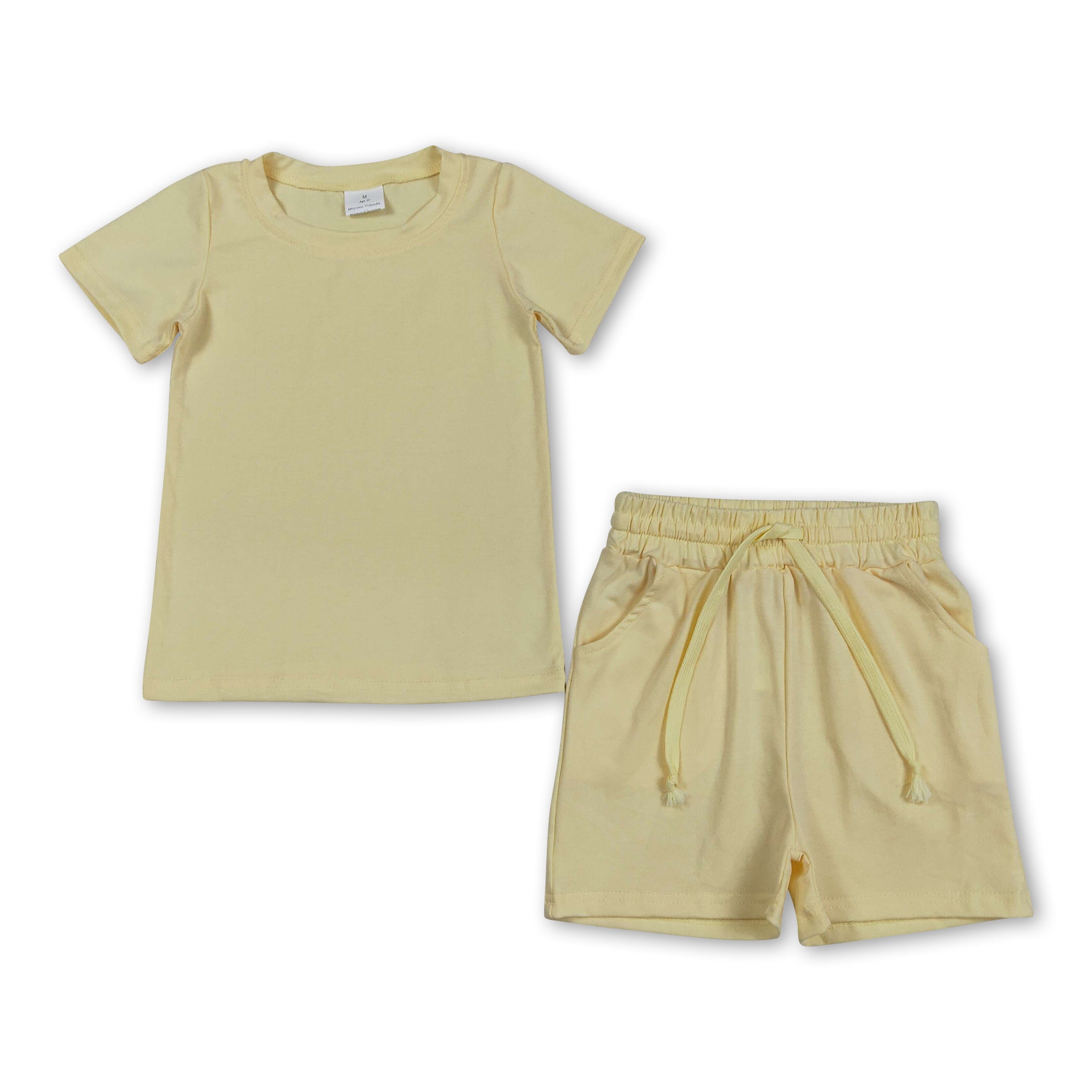 Short sleeves yellow cotton top pocket shorts boys outfits