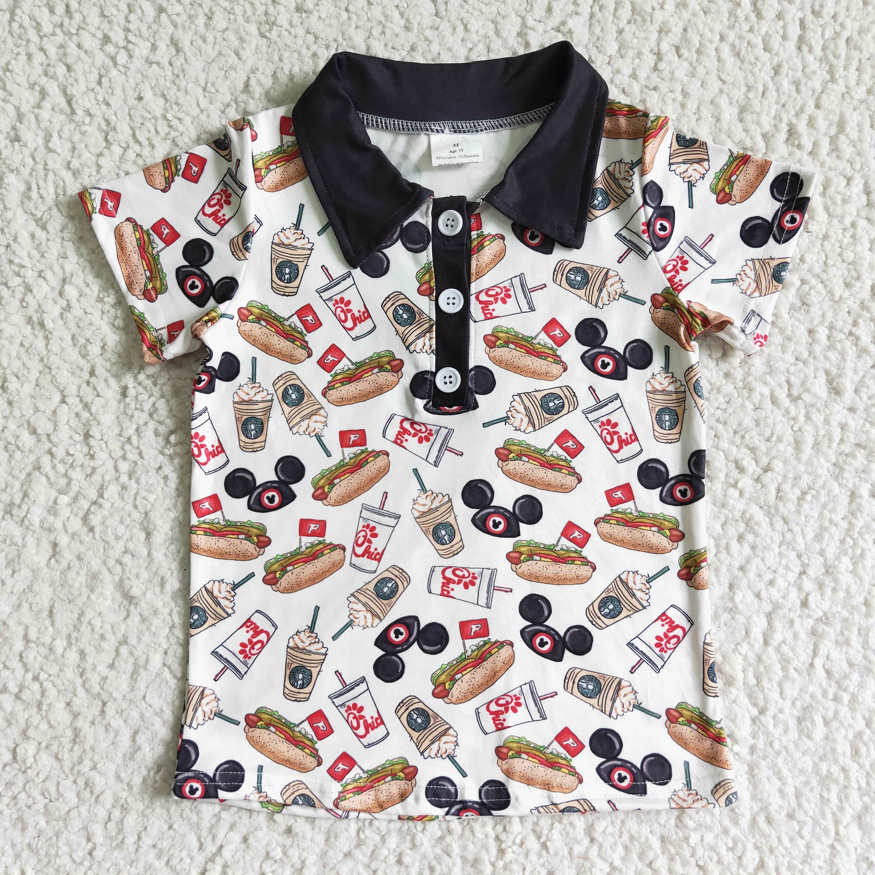 Short sleeve snacks print kids boy summer shirt