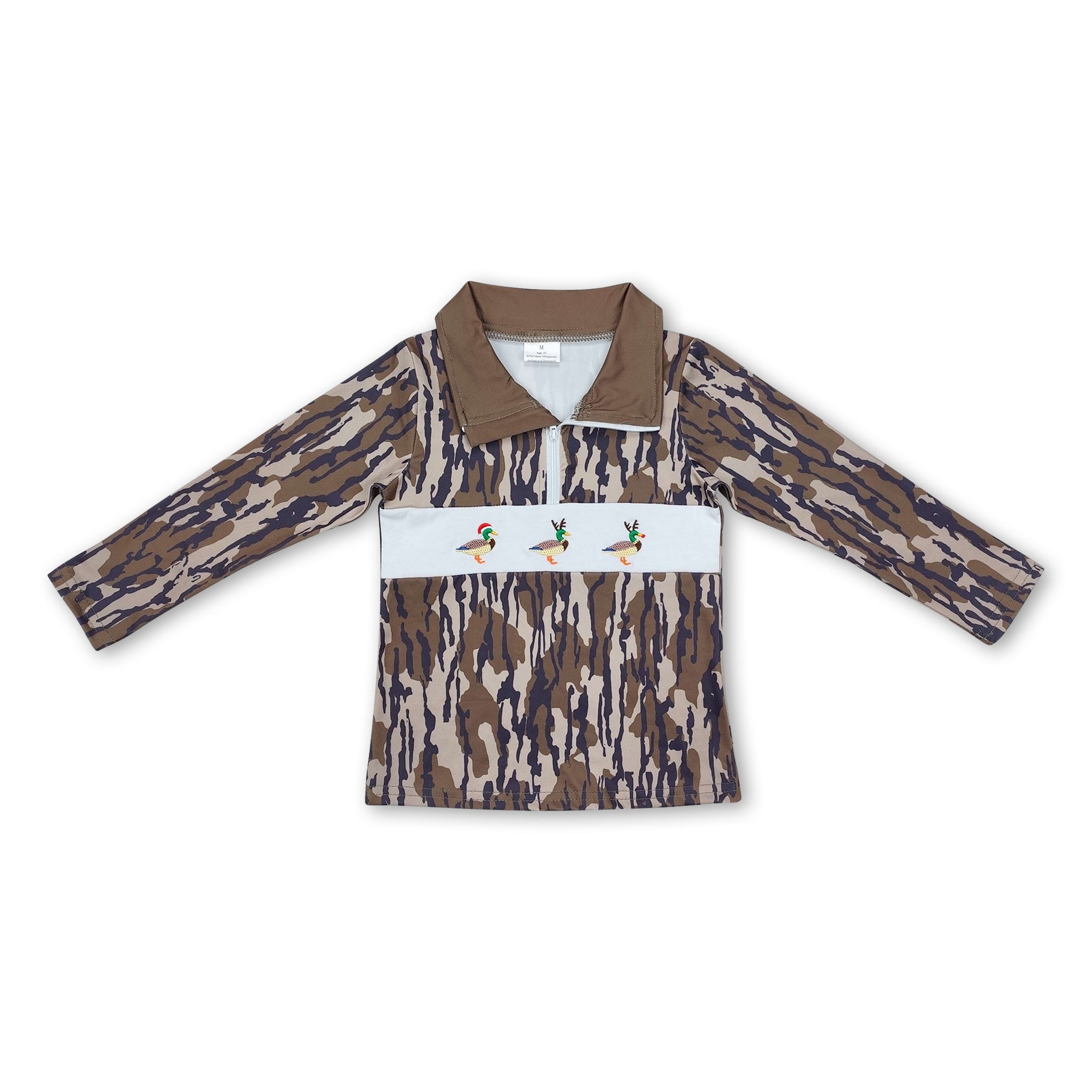 Camo duck kids boys Christmas zip pullover
