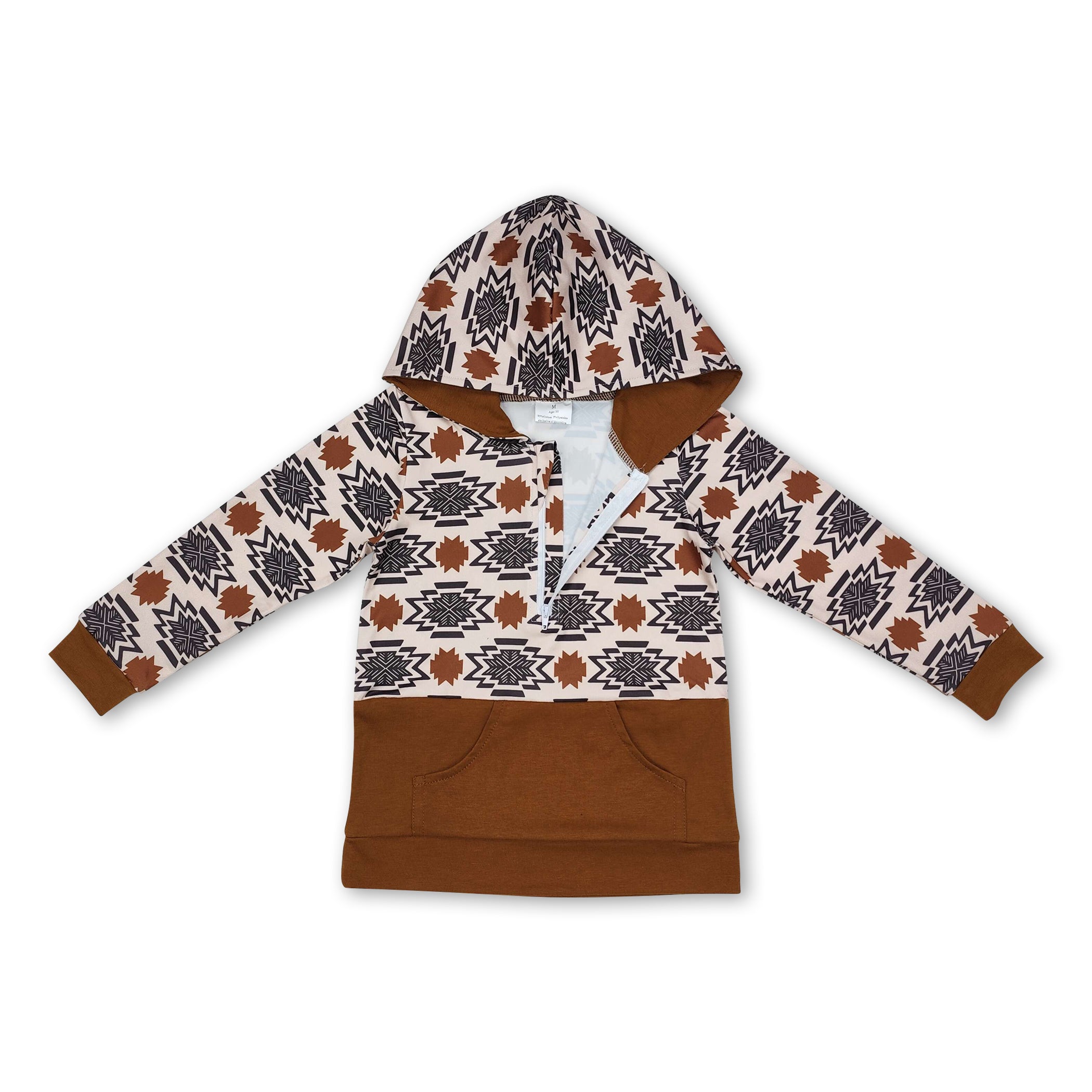 Long sleeves brown aztec kids western hoodie