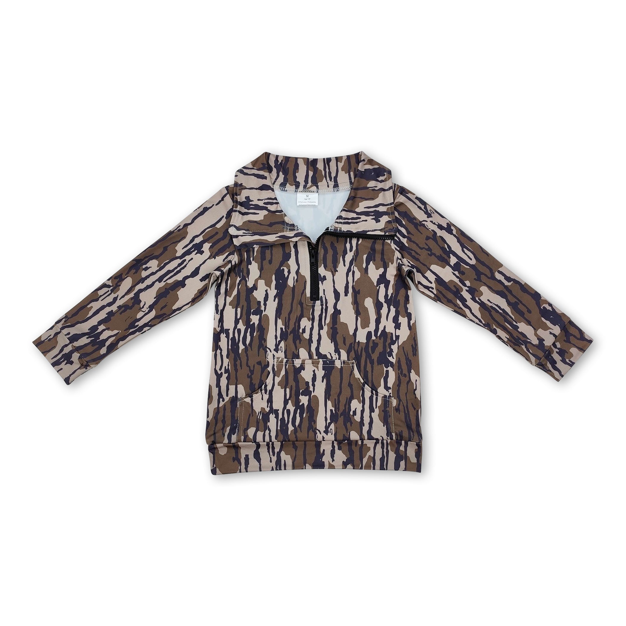 Long sleeves camo pocket boys zip pullover