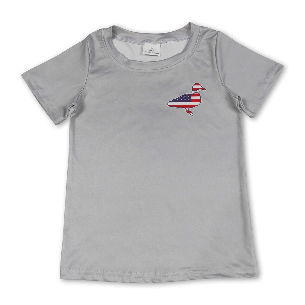 Grey short sleeves stars stripe duck boys 4th of july shirt