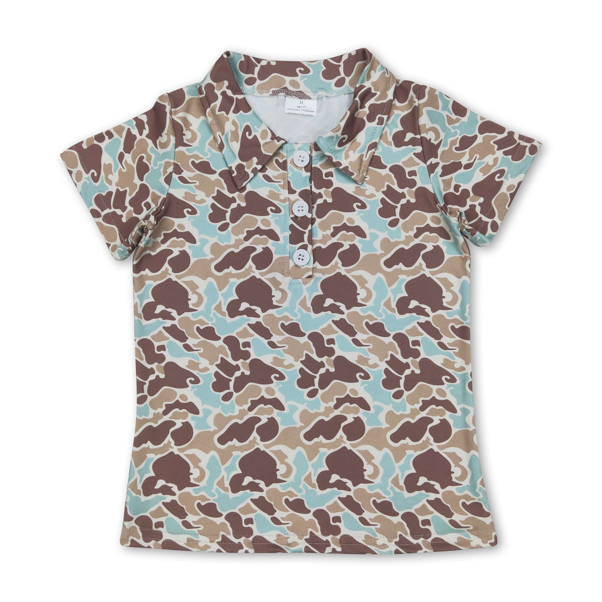 Short sleeves mint camo print kids boys polo shirt