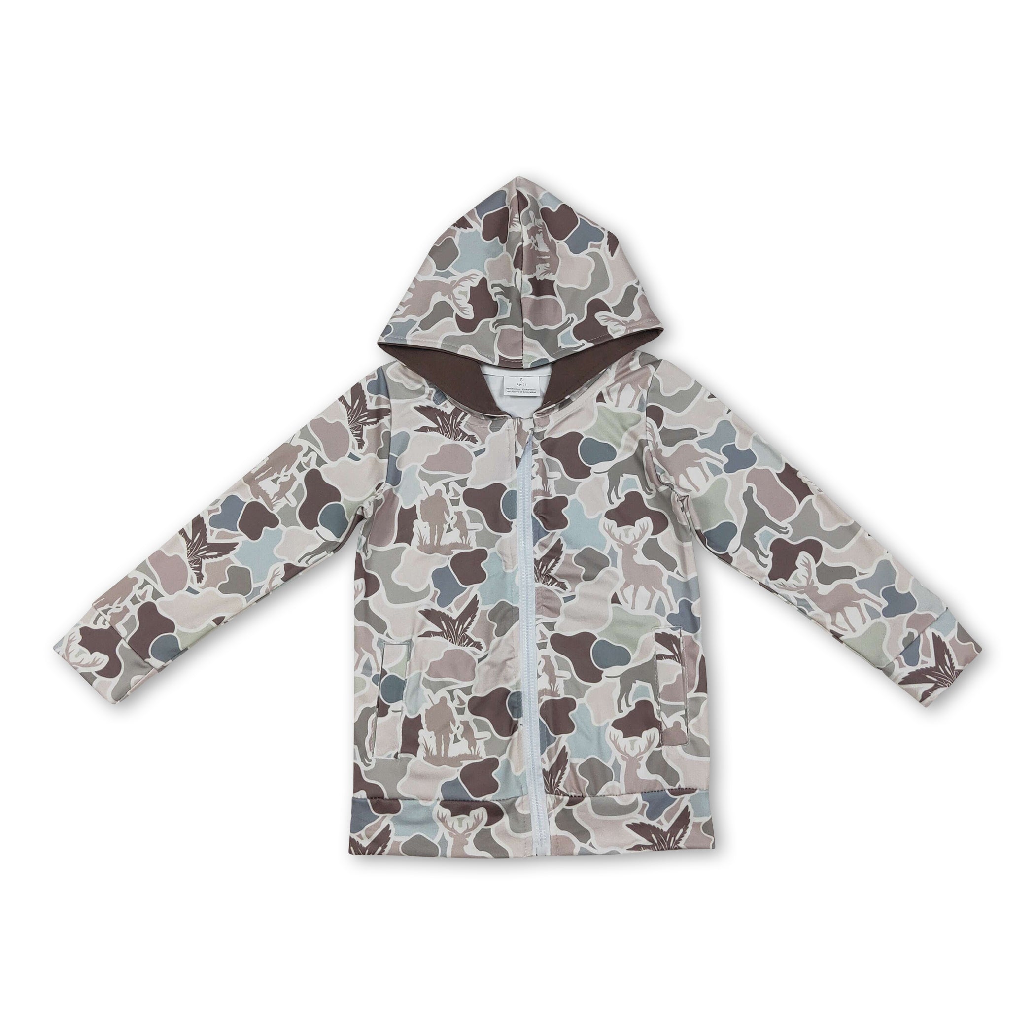 Long sleeves hunting dog deer duck zipper boy hoodie