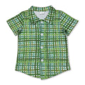 Short sleeves green plaid kids boys St Patrick's button down shirt