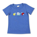 Blue cotton short sleeves snail embroidery boys shirt