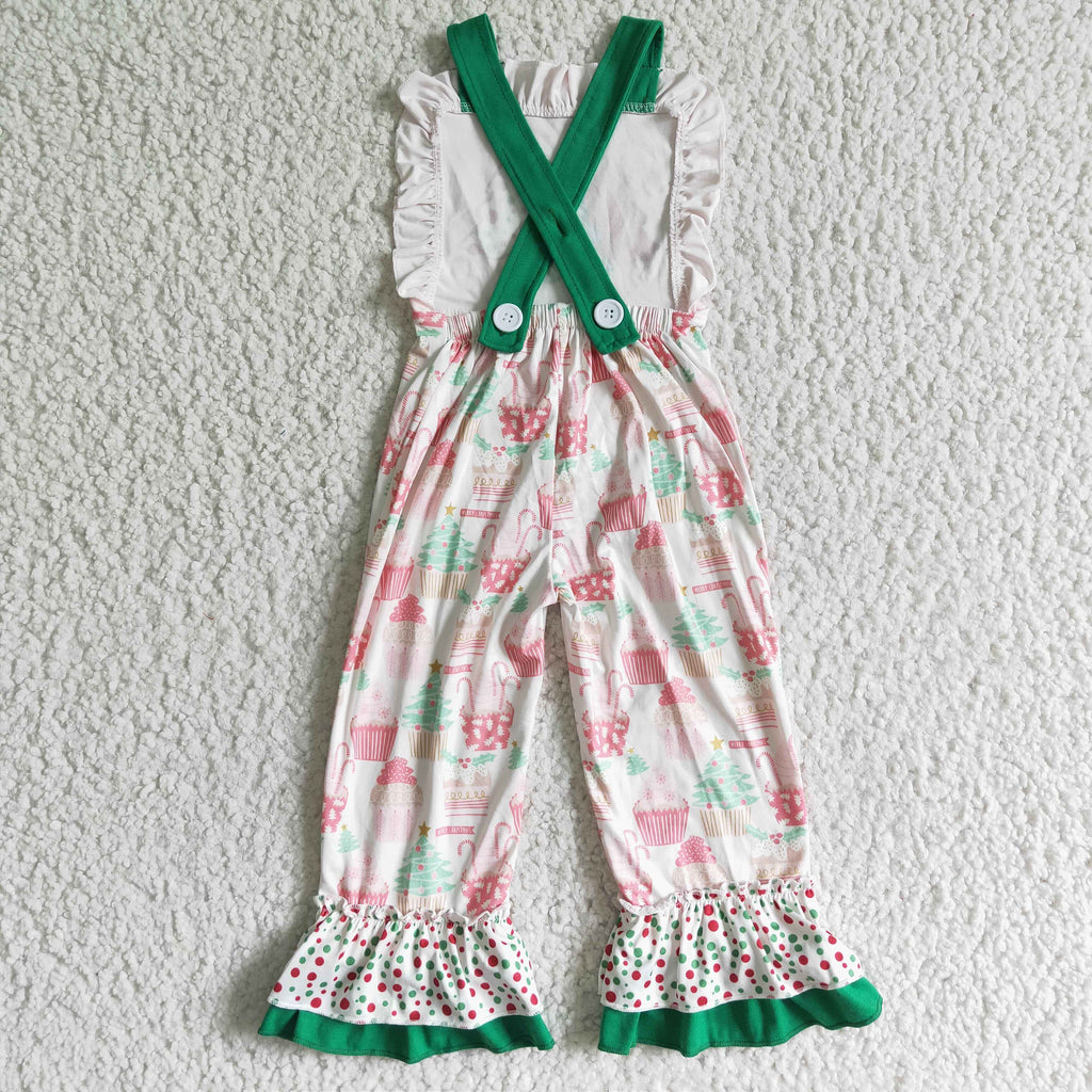 Christmas tree print girls overalls
