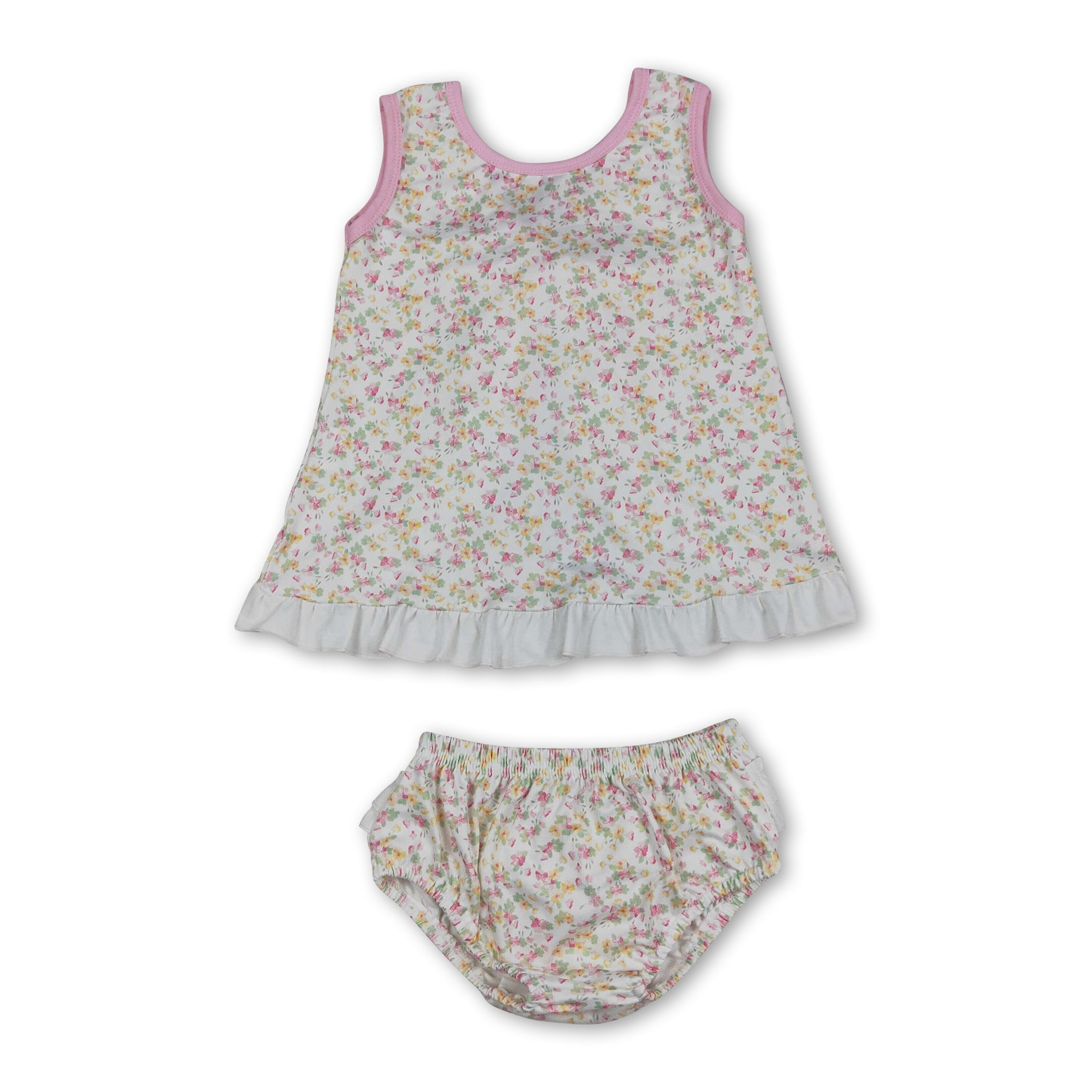 Sleeveless floral ruffle top bummies baby girls summer set