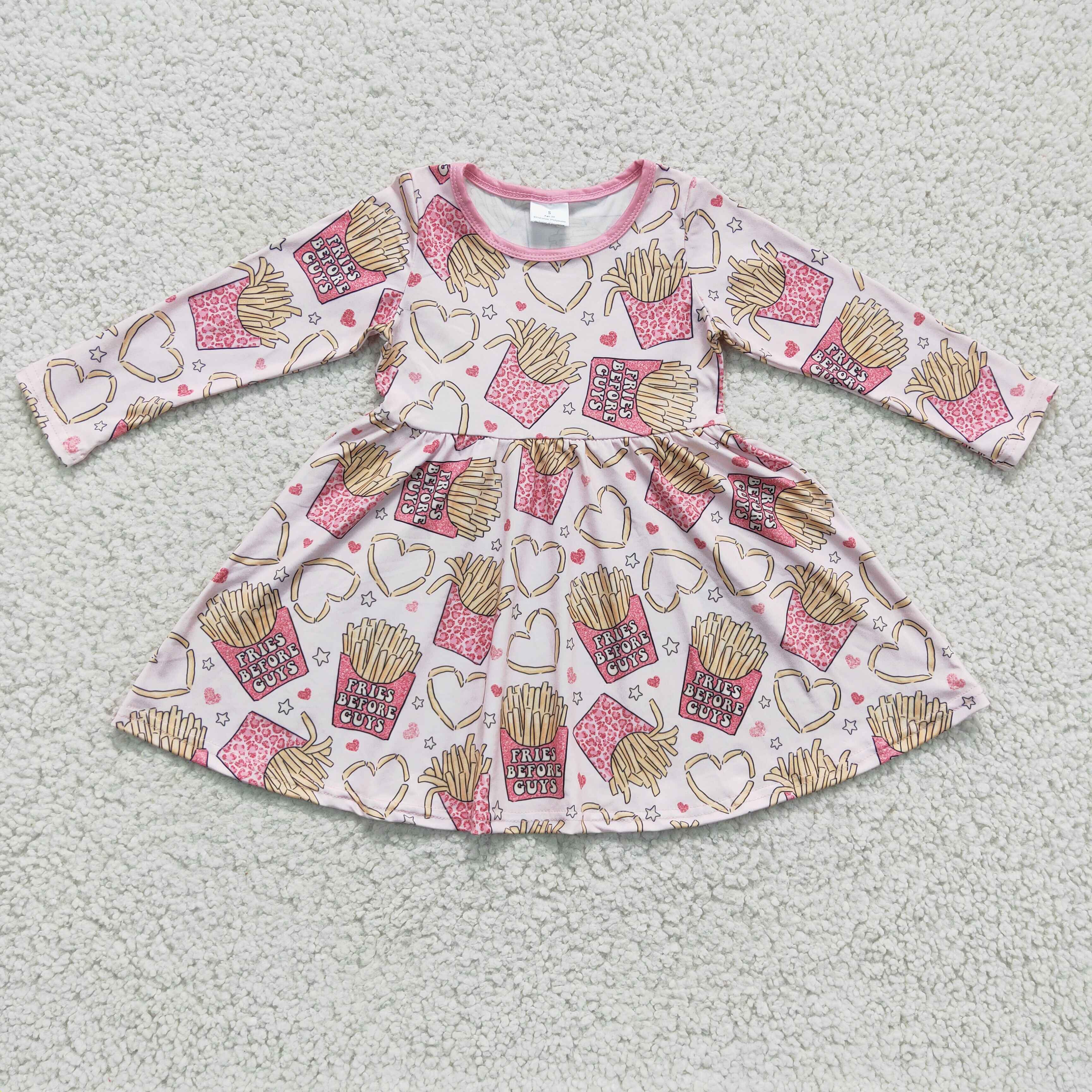 Fries heart long sleeves girls twirl Valentine's dresses