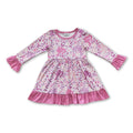 Pink leopard party girls long sleeves dresses