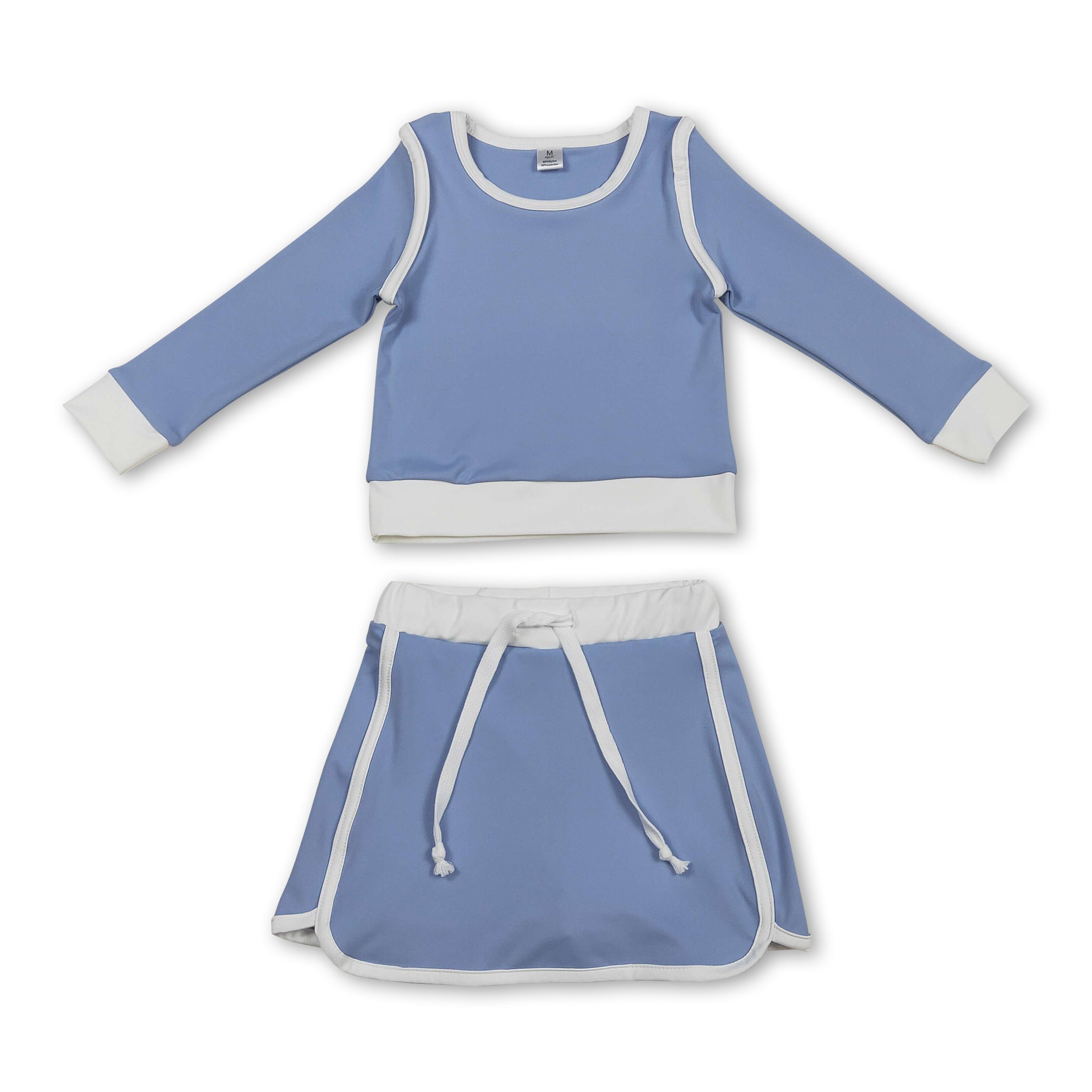 Long sleeves light blue top skirt kids girls active yoga outfits