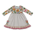 Long sleeves floral pockets ruffle girls dresses