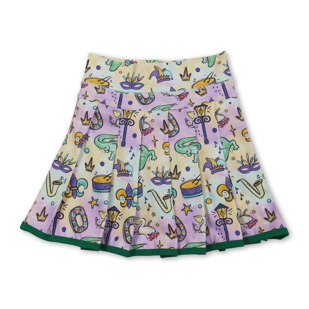 Donut crocodile kids girls Mardi Gras pleated yoga skirt