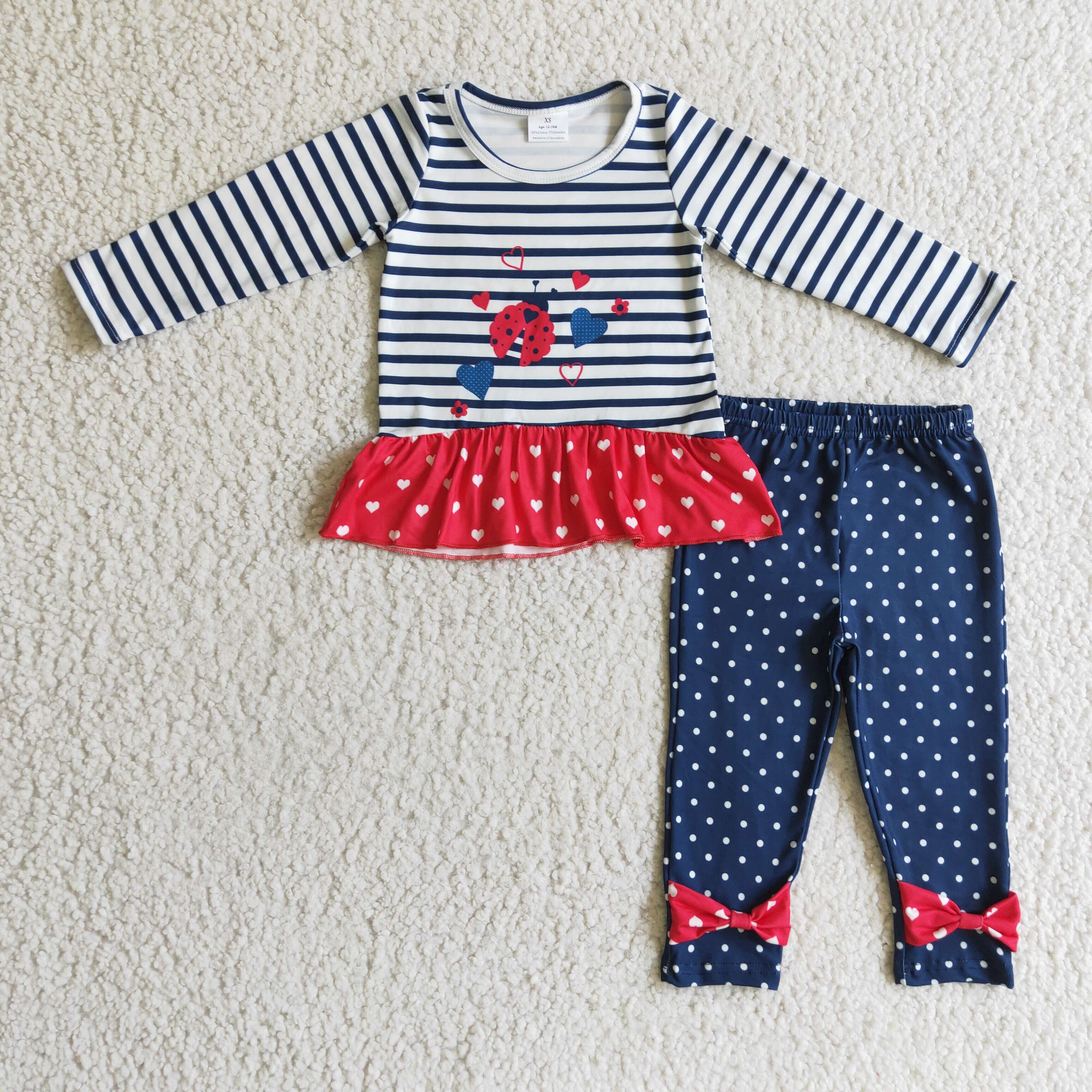 Ladybug heart print shirt polka dots leggings girls Valentine's clothes