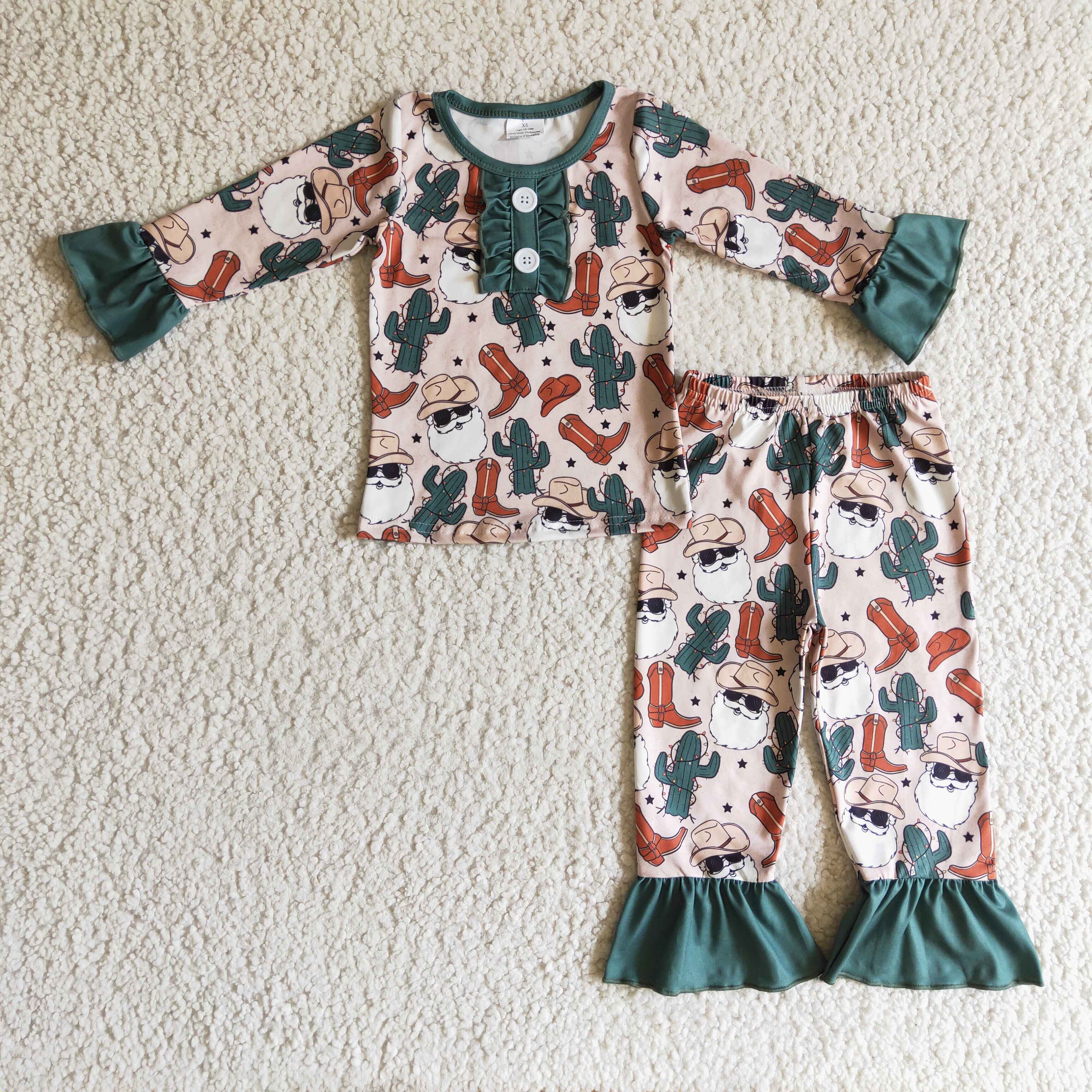Santa cactus boots girls Christmas pajamas