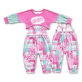 Pink patchwork jumpsuit top party girls clothing set