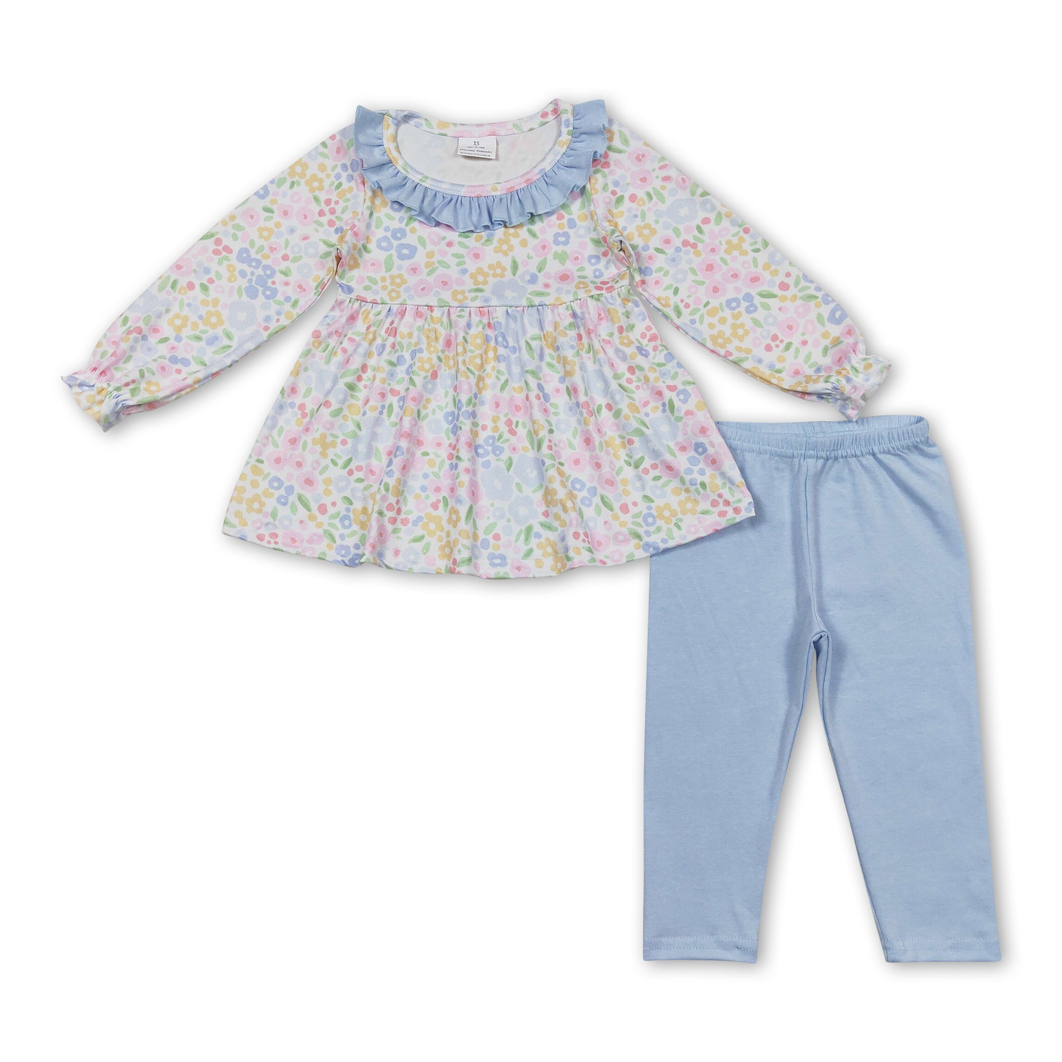Long sleeves floral tunic leggings girls clothing set