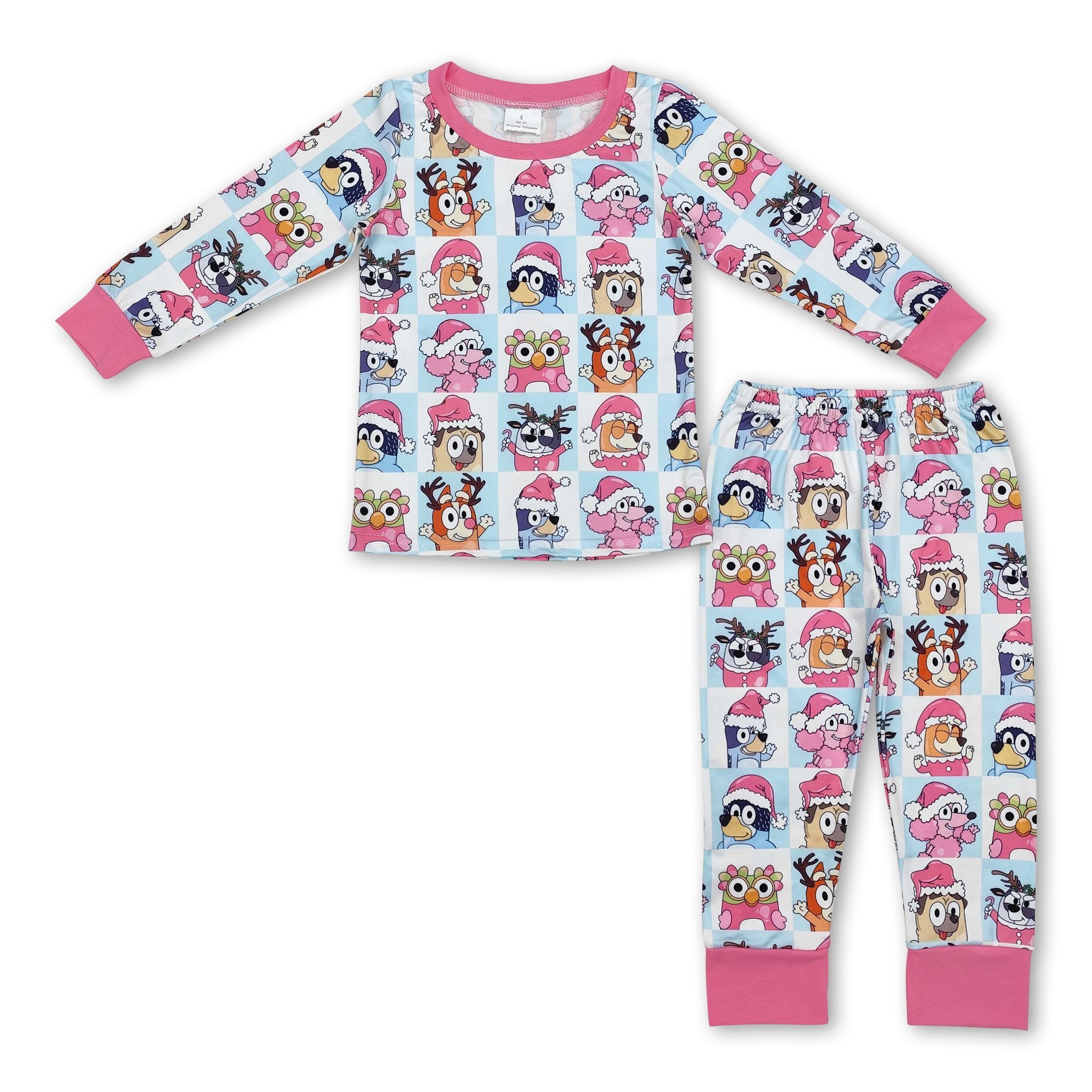 Pink Christmas hat dog deer kids girls pajamas