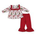 Plaid Christmas tree bow santa tunic pants girls clothes