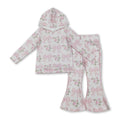 Long sleeves floral bow hoodie yoga pants girls clothing set