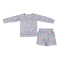 Long sleeves tie dye top shorts kids girls outfits
