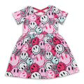 Hot pink short sleeves smile leopard baby girls summer dresses