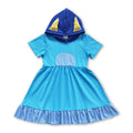 Blue dog short sleeves solid hooded cute girls dresses