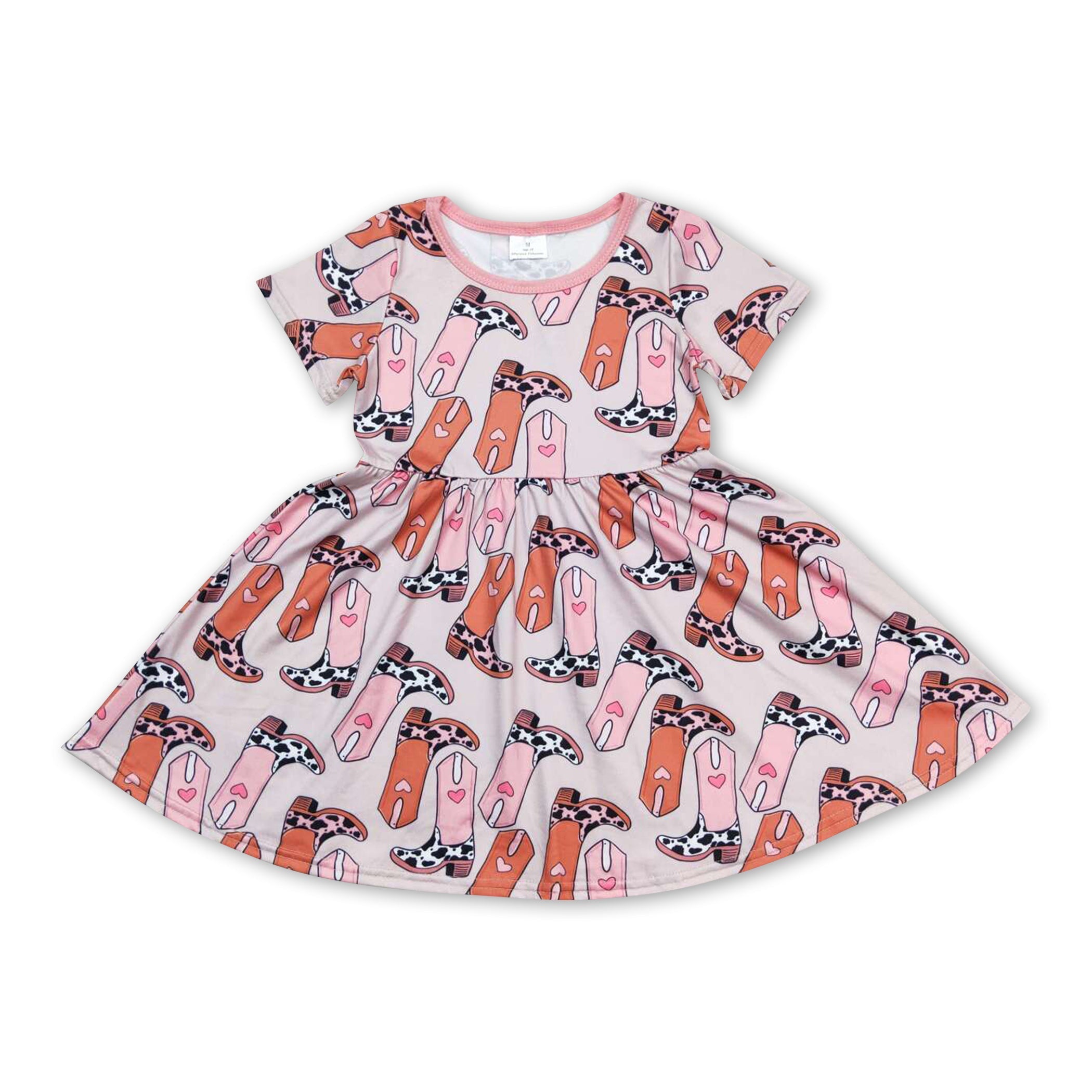 Short sleeves boots western girls dresses