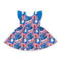 Flutter sleeves blue red stripe cat hat girls dresses
