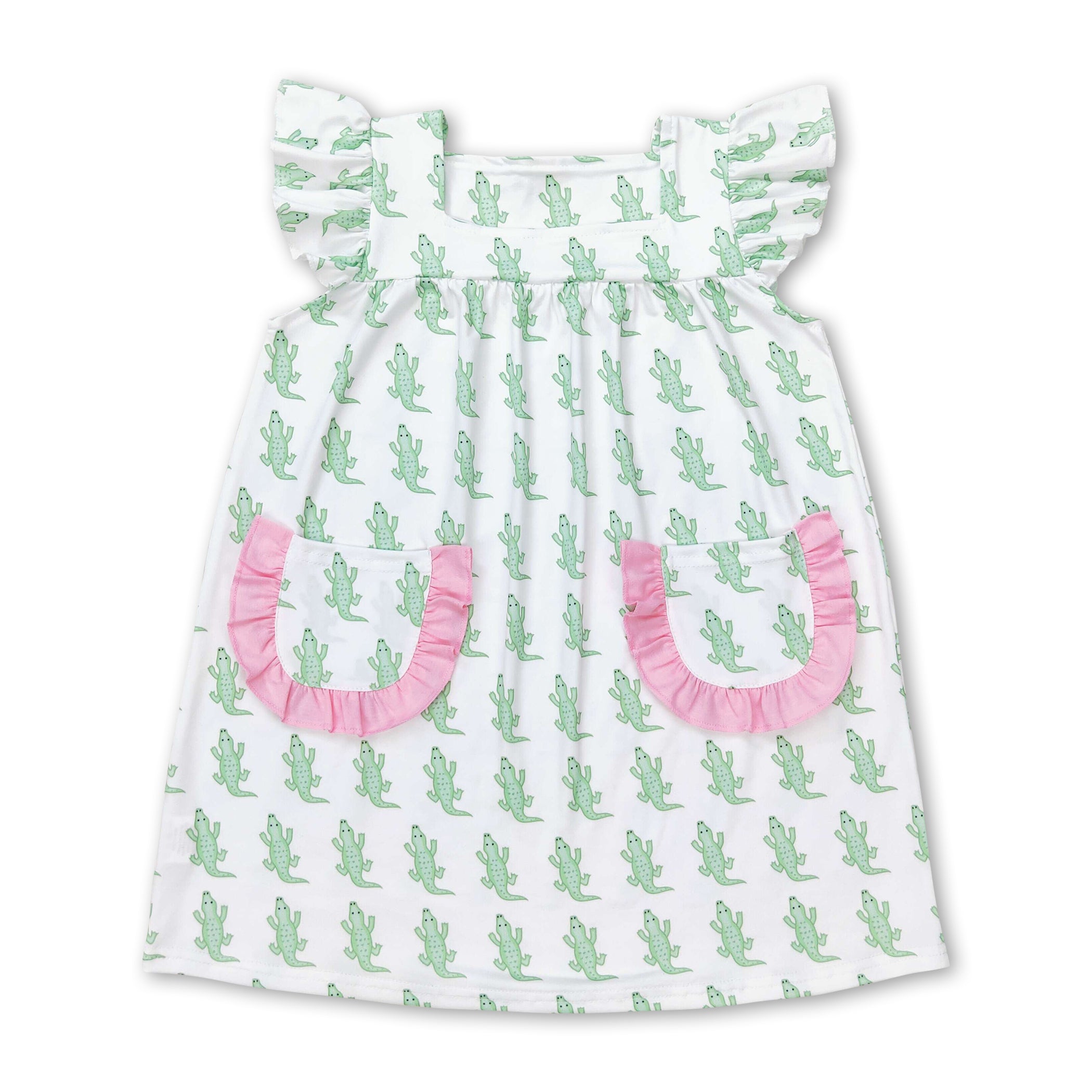 Flutter sleeves crocodile pockets girls summer dress