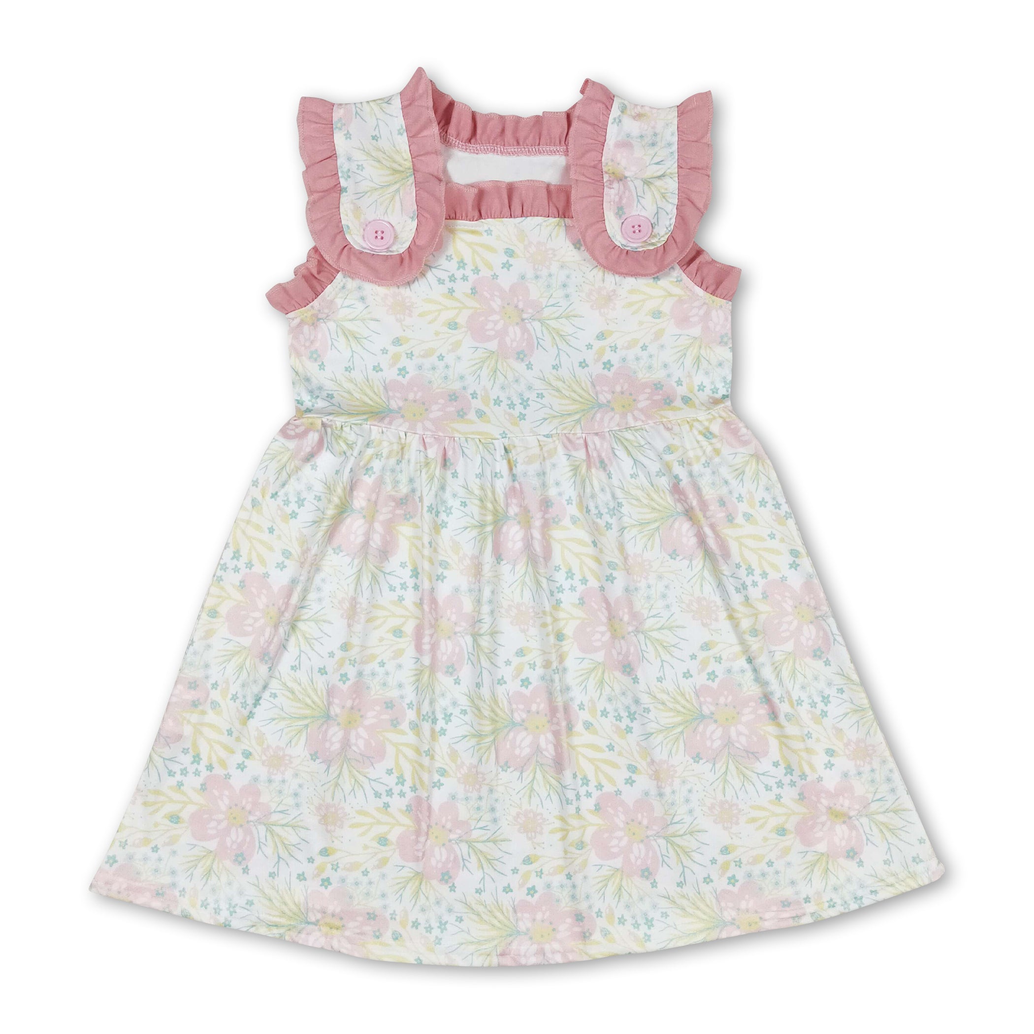 Sleeveless yellow floral kids girls spring dresses